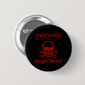 Gefahr! Minen! ☠ Cambodian Khmer Sign ☠ Button (Vorne & Hinten)