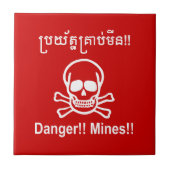 Gefahr! Minen! ☠ Cambodian Khmer Sign ☠ Fliese (Vorderseite)