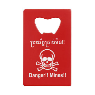 Gefahr! Minen! ☠ Cambodian Khmer Sign ☠ Geldbeutel Flaschenöffner