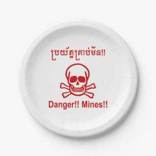 Gefahr! Minen! ☠ Cambodian Khmer Sign ☠ Pappteller