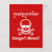 Gefahr! Minen! ☠ Cambodian Khmer Sign ☠ Postkarte (Vorderseite)