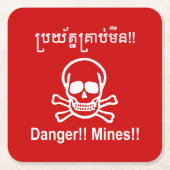 Gefahr! Minen! ☠ Cambodian Khmer Sign ☠ Rechteckiger Pappuntersetzer (Vorderseite)