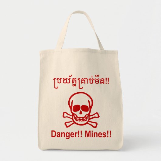 Gefahr! Minen! ☠ Cambodian Khmer Sign ☠ Tragetasche (Vorne)