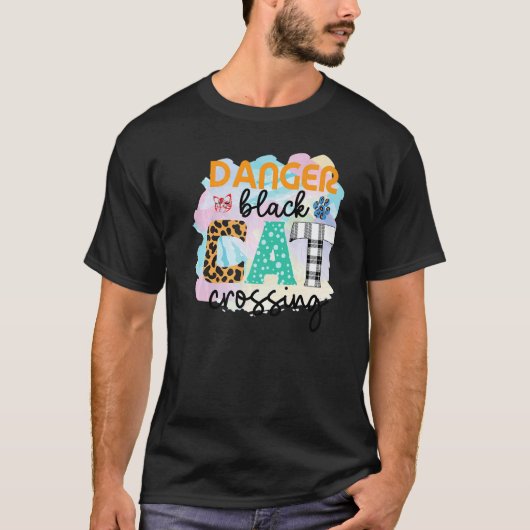 Gefahr schwarze Katze überquert Grafik-Patchwork T-Shirt (Vorderseite)