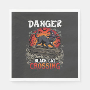 Gefahr Schwarze Katze überquert Halloween Hexenhut Serviette