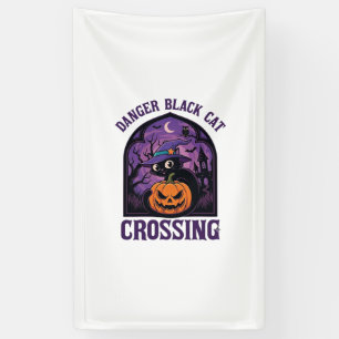 Gefahr Schwarze Katze überquert Halloween Kürbis H Banner