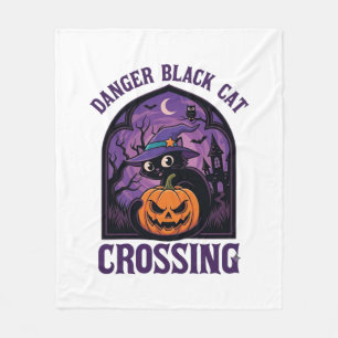 Gefahr Schwarze Katze Überquert Halloween Kürbis H Fleecedecke