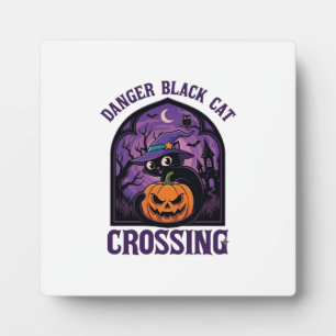 Gefahr Schwarze Katze Überquert Halloween Kürbis H Fotoplatte