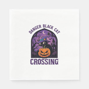 Gefahr Schwarze Katze überquert Halloween Kürbis H Serviette