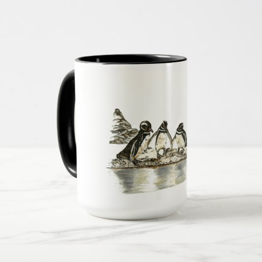 Gefährdete Galapagos-Pinguine Wasserfarben Tasse (Vorderseite Links)