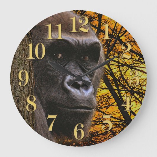 Gefährdete Lowland Gorilla & Regenwald Große Wanduhr (Vorderseite)