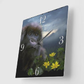 Gefährdeter Berggorilla & Vulkanischer Regenwald Quadratische Wanduhr (Winkel)