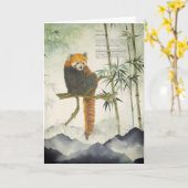 Gefährdeter handgemalter Roter Panda Karte (Gelbe Blume)