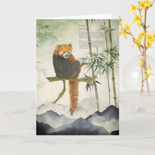 Gefährdeter handgemalter Roter Panda Karte (Gelbe Blume)