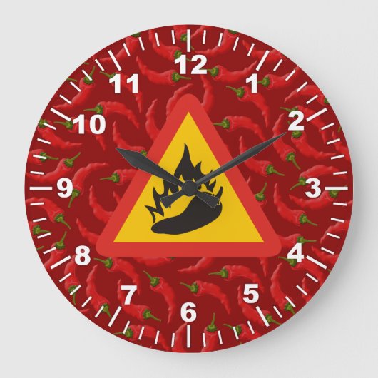 Gefahrenschild für Heißpfeffer Große Wanduhr (Vorderseite)