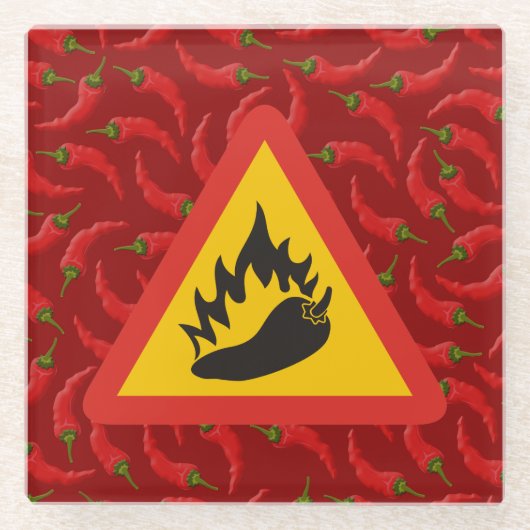 Gefahrenschild für scharfe Pfeffer Glasuntersetzer (Vorderseite)