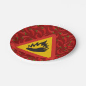 Gefahrenschild für scharfe Pfeffer Pappteller (Schrägansicht)