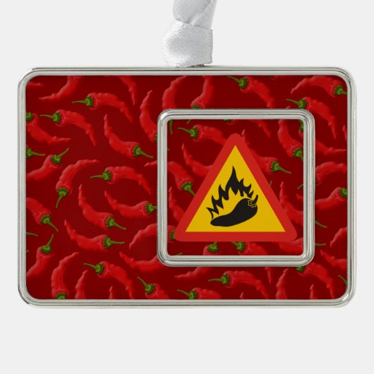 Gefahrenschild für scharfe Pfeffer Rahmen-Ornament Silber (Vorderseite)