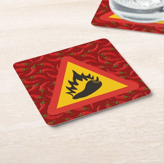 Gefahrenschild für scharfe Pfeffer Rechteckiger Pappuntersetzer (angewinkelt)