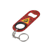 Gefahrenschild für scharfe Pfeffer Schlüsselbund Flaschenöffner (Rückseite Schrägansicht)