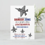 Gefahrenzone Kampfjet Geburtstagseinladungen Einladung (Stehend Vorderseite)