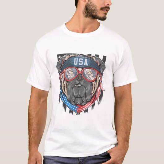 Gefährlicher amerikanischer Hund, Bull Dog mit US- T-Shirt (Vorderseite)