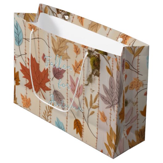 Gefallen für Herbst-Orange-Gelb-Muster Text Große Geschenktüte (Vorderseite Schrägansicht)