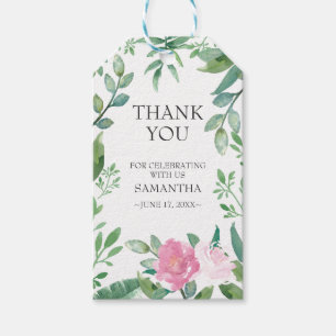Gefallen Geschenk Tag Pink Rose Grüne Geschenkanhänger