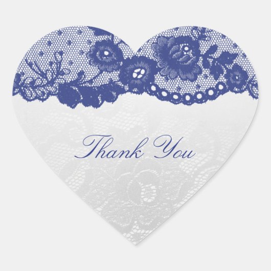 Gefallen Herz Silver Blue Navy Lace Vielen Dank Herz-Aufkleber (Vorderseite)