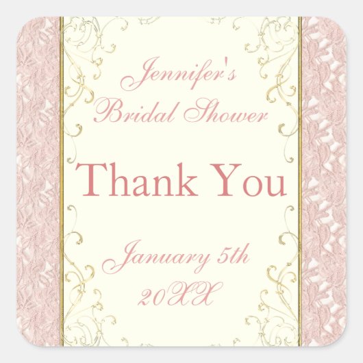 Gefallen oder Einladung Siegel Pink Lace, Elfenbei Quadratischer Aufkleber (Vorderseite)