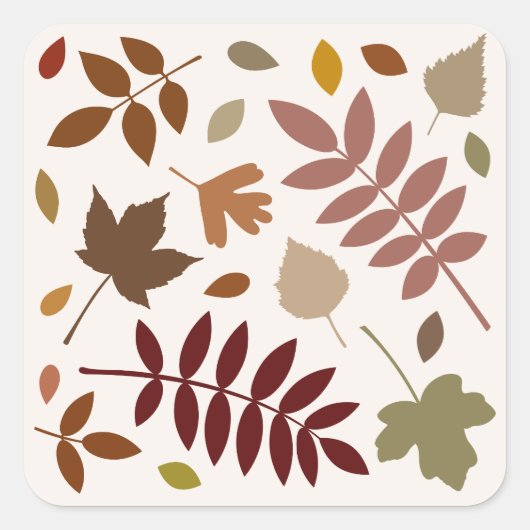 Gefallene Blätter Design-Herbstfarben auf Cream Quadratischer Aufkleber (Vorderseite)