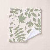 Gefallene Blätter Lg Muster grün auf Creme Badhandtuch Set (Waschlappen)