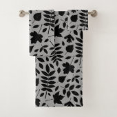 Gefallene Blätter Lg Muster Schwarz auf Grau Badhandtuch Set (Insitu)