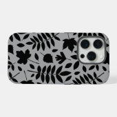 Gefallene Blätter Lg Muster Schwarz auf Grau iPhone Hülle (Rückseite (Horizontal))