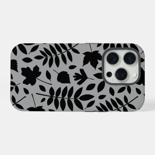 Gefallene Blätter Lg Muster Schwarz auf Grau iPhone Hülle (Rückseite (Horizontal))