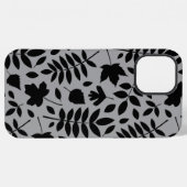 Gefallene Blätter Lg Muster Schwarz auf Grau iPhone Hülle (Rückseite (Horizontal))