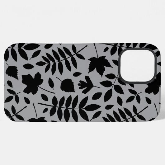 Gefallene Blätter Lg Muster Schwarz auf Grau iPhone Hülle (Rückseite (Horizontal))