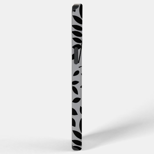 Gefallene Blätter Lg Muster Schwarz auf Grau iPhone Hülle (Rechte Seite)