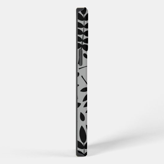 Gefallene Blätter Lg Muster Schwarz auf Grau iPhone Hülle (Rechte Seite)