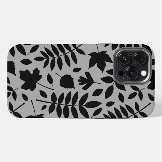 Gefallene Blätter Lg Muster Schwarz auf Grau iPhone Hülle (Rückseite (Horizontal))