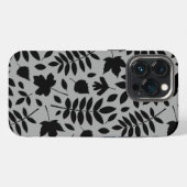 Gefallene Blätter Lg Muster Schwarz auf Grau iPhone Hülle (Rückseite (Horizontal))