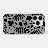 Gefallene Blätter Lg Muster Schwarz auf Grau iPhone Hülle (Rückseite (Horizontal))