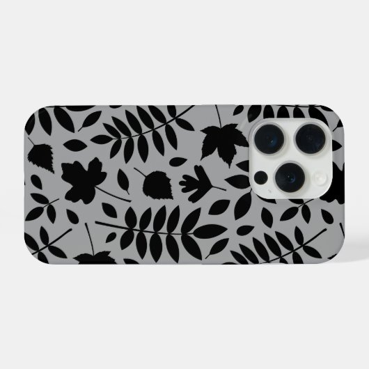 Gefallene Blätter Lg Muster Schwarz auf Grau iPhone Hülle (Rückseite (Horizontal))