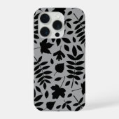 Gefallene Blätter Lg Muster Schwarz auf Grau iPhone Hülle (Rückseite)
