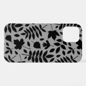 Gefallene Blätter Lg Muster Schwarz auf Grau iPhone Hülle (Rückseite (Horizontal))