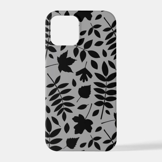 Gefallene Blätter Lg Muster Schwarz auf Grau iPhone Hülle (Rückseite)