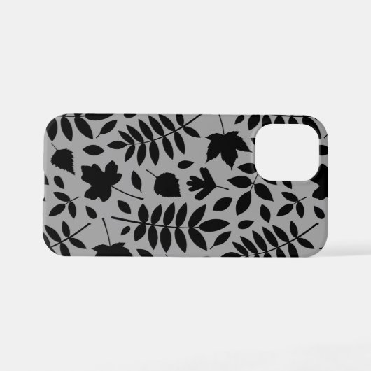Gefallene Blätter Lg Muster Schwarz auf Grau iPhone Hülle (Rückseite (Horizontal))