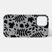Gefallene Blätter Lg Muster Schwarz auf Grau iPhone Hülle (Rückseite (Horizontal))