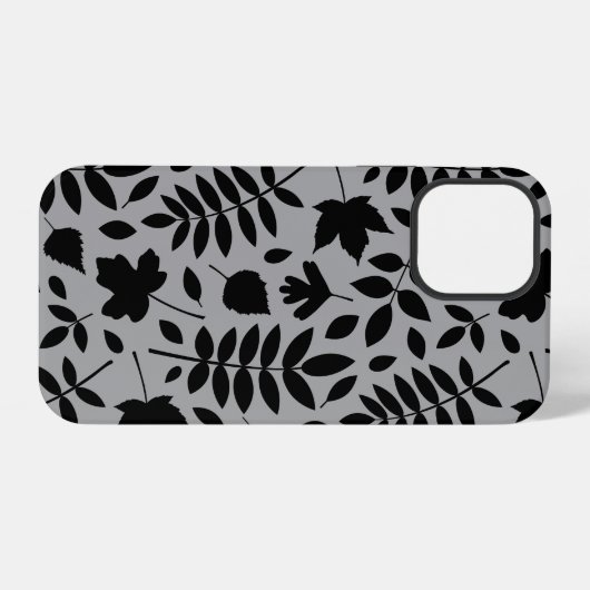 Gefallene Blätter Lg Muster Schwarz auf Grau iPhone Hülle (Rückseite (Horizontal))