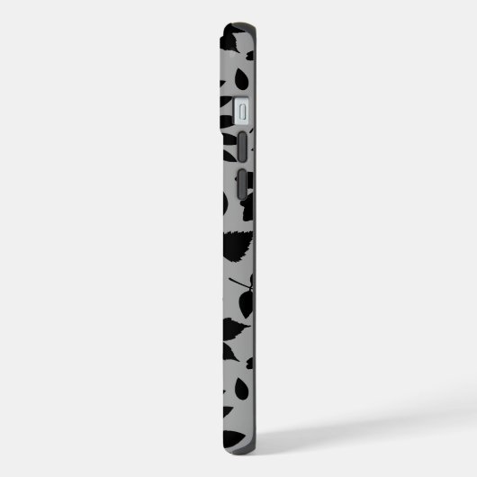 Gefallene Blätter Lg Muster Schwarz auf Grau iPhone Hülle (Linke Seite)